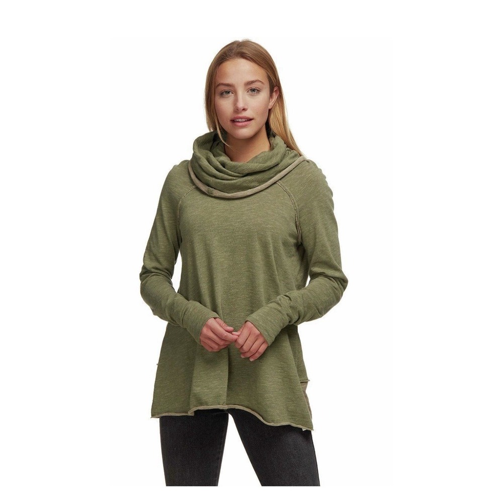 Free People‎ Beach Cowl Neck Cocoon Long Sleeve Top Green Two Body Corps Deux